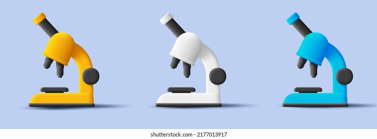 microscope icons set, 3d render illustration, science microbiology. Vector illustration