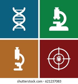 Microscope icons set. set of 4 microscope filled icons such as dna