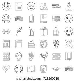 Microscope icons set. Outline style of 36 microscope vector icons for web isolated on white background