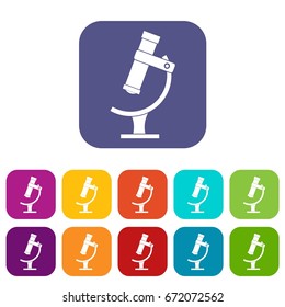 Microscope icons set vector illustration in flat style In colors red, blue, green and other