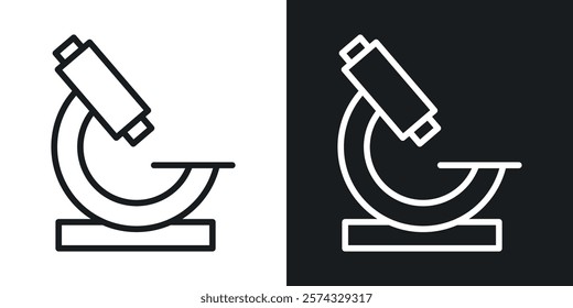 Microscope icons in thin black and white stroke liner style