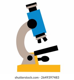 Ilustração do microscópio em cores azul e amarelo. Excelente para laboratório, pesquisa, biologia e experimentos científicos em conteúdo educacional ou médico.