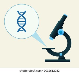 Microscope illustration with detailed view of a DNA string. Vector illustration
