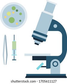 Microscope with instruments vector icon flat isolated