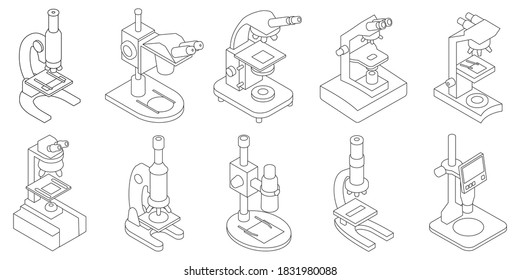 Microscope isolated isometric set icon. Vector illustration laboratory equipment on white background. Vector isometric set icon microscope.