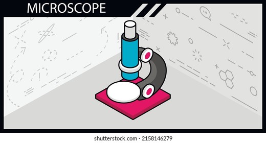 Microscope isometric design icon. Vector web illustration. 3d colorful concept
