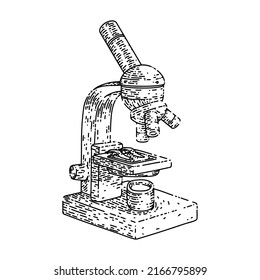 microscope lab hand drawn vector. laboratory research, science biology, scientific health, chemistry test microscope lab sketch. isolated black illustration