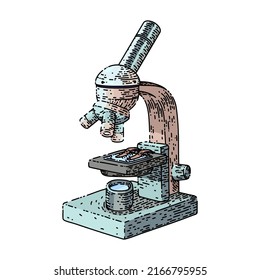 microscope lab hand drawn vector. laboratory research, science biology, scientific health, chemistry test microscope lab sketch. isolated color illustration