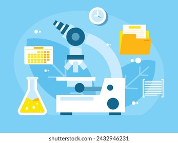 Microscope in a lab. Scientific and medical research concept. Vector graphics