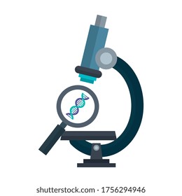 Mikroskop-Labor mit DNA-Struktur und Lupe-Vektorgrafik-Design