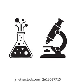 Microscope and Laboratory Equipment for Scientific Research Illustration Design.