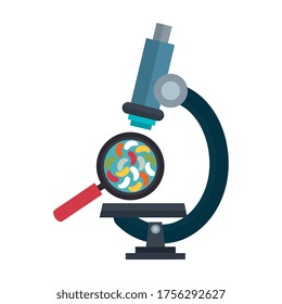 microscope laboratory with microorganisms and magnifying glass vector illustration design
