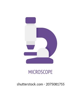 Microscope for laboratory research. Vector flat icon. Symbols of scientific research and education. Pictogram for user interface. Isolated white background