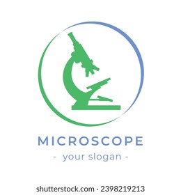 Microscope laboratory science logo, blue and green color with circle, Consider incorporating a stylized, clean and minimalist design