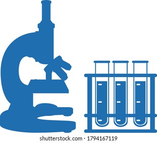 Microscope with laboratory transparent glassware instruments silhouette illustration