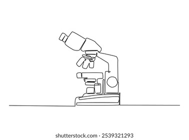 Laboratórios de microscópio em desenho contínuo de uma linha. Ilustração em arte de linha única de equipamentos de laboratório. Vetor editável.