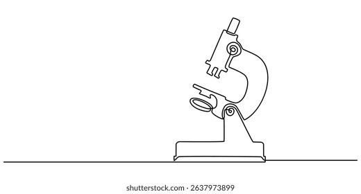 Microscope labs in continuous one line drawing. Single line art illustration of laboratory equipment. Editable vector, Microscope lab simple outline illustration. Continuous line drawing of Microscope