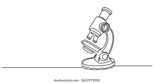 Microscope labs in continuous one line drawing. Single line art illustration of laboratory equipment. Editable vector, Microscope lab simple outline illustration. Continuous line drawing of Microscope