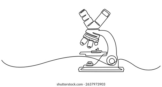Microscope labs in continuous one line drawing. Single line art illustration of laboratory equipment. Editable vector, Microscope lab simple outline illustration. Continuous line drawing of Microscope