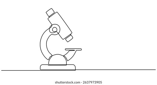 Microscope labs in continuous one line drawing. Single line art illustration of laboratory equipment. Editable vector, Microscope lab simple outline illustration. Continuous line drawing of Microscope