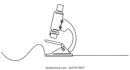 Microscope labs in continuous one line drawing. Single line art illustration of laboratory equipment. Editable vector, Microscope lab simple outline illustration. Continuous line drawing of Microscope