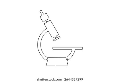 Laboratórios de microscópio em desenho contínuo de uma linha. Ilustração em arte de linha única de equipamentos de laboratório. Vetor editável, Microscópio na ilustração de desenho de linha única. 