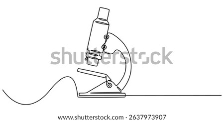 Microscope labs in continuous one line drawing. Single line art illustration of laboratory equipment. Editable vector, Microscope lab simple outline illustration. Continuous line drawing of Microscope