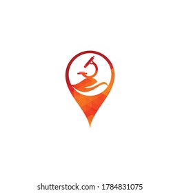 Microscope with Leaf map pin shape concept Logo Template. Nature Microscope Icon Logo Concept Vector