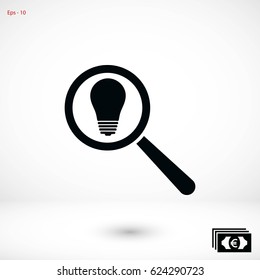 microscope and lightbulb icon, flat design best vector icon
