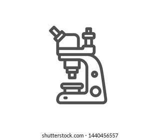 Microscope line icon. Chemistry lab sign. Analysis symbol. Quality design element. Linear style microscope icon. Editable stroke. Vector