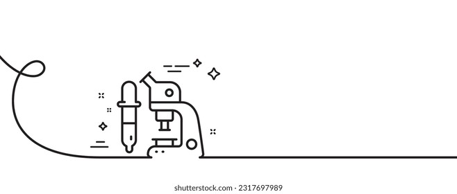 Microscope line icon. Continuous one line with curl. Laboratory equipment sign. Science lab instrument symbol. Microscope single outline ribbon. Loop curve pattern. Vector