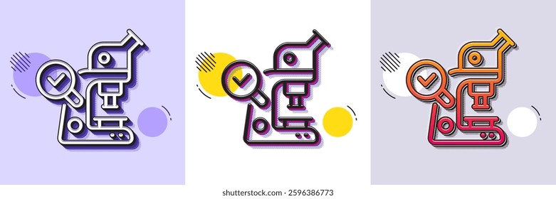Microscope line icon. Halftone dotted pattern. Gradient icon with grain shadow. Laboratory equipment sign. Science lab instrument symbol. Line microscope icon. Various designs. Vector