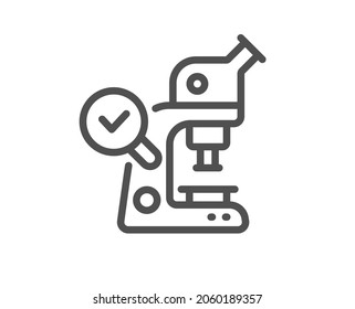 Microscope line icon. Laboratory equipment sign. Science lab instrument symbol. Quality design element. Line style microscope icon. Editable stroke. Vector