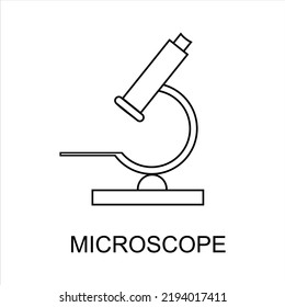 Microscope Line Icon. Laboratory Microscope With Single Objective For Scientific Or Microbiology Work In Side View, Line Drawn Simple Black And White Vector Icon Isolated On White Background. Vector 