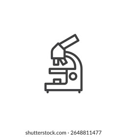 Ícone de linha de microscópio. Ícone vetor de contorno mínimo de um microscópio para uso científico. Este símbolo de ícone é ideal para temas de biologia, pesquisa e laboratório.