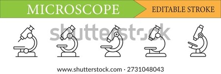 Microscope Line Icon Set with Editable Stroke for Science and Laboratory Design.
