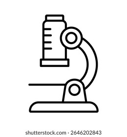 Arte vetorial de linha de microscópio isolada sobre fundo branco. Ilustração científica minimalista para pesquisa, laboratório e design de educação.