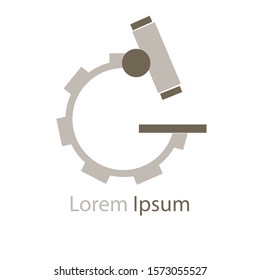 microscope logo design template. gear microscope vector illustration.