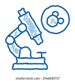 Mikroskop für Medizin-Skizze-Symbol Vektorgrafik. Handgezeichnetes blaues doodle Line Art Mikroskop für Medizinstempel. einzelne Symbolillustration