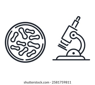 Microscope and microorganisms line icon Vector illustration stock illustration