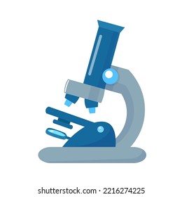 Microscope with mirror in cartoon flat style. Tools for laboratory science and medical experiments. Vector isolated illustration in for design.