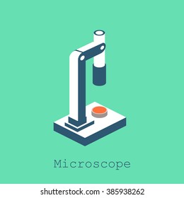 The microscope for a more detailed study. Vector isometric illustration