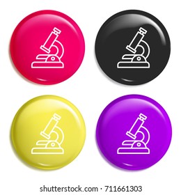 Microscope multi color glossy badge icon set. Realistic shiny badge icon or logo mockup