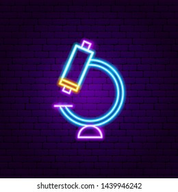 Microscope Neon Label. Vector Illustration of Science Promotion.