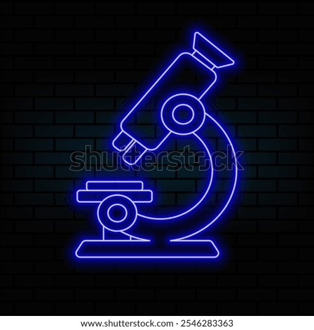 Microscope neon sign. Bright glowing symbol on a black background. Neon style icon.