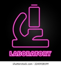 signo de neón microscopio, diseño moderno de banner brillante, coloridas tendencias de diseño moderno sobre fondo negro. Ilustración vectorial.