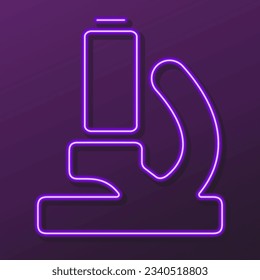 microscope neon sign, modern glowing banner design, colorful modern design trends on black background. Vector illustration.