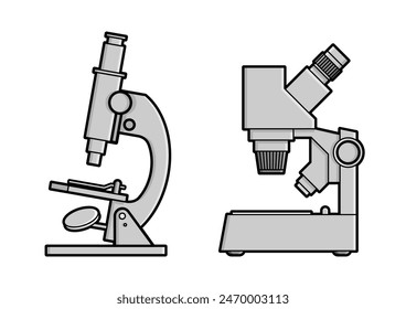 Microscope. Old and modern model. Icon on a white background. Vector illustration.