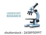 Microscope on a gray background, studying and examining samples. Vector illustration