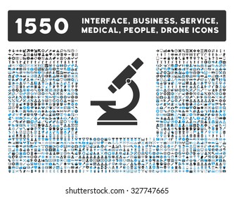 Microscope and other web interface, business tools, people poses, medical service vector icons. Style is flat symbols, bicolored, rounded angles, white background.